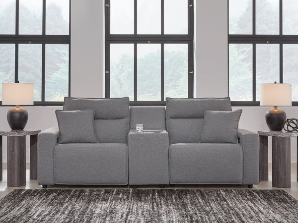 Modmax II Salt and Pepper 3-Piece Power Reclining Sectional with Console, front angle