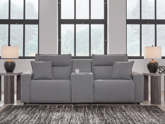 Modmax II Salt and Pepper 3-Piece Power Reclining Sectional with Console, front angle