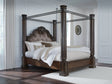 Maylee King Canopy Bed front angle in dark brown