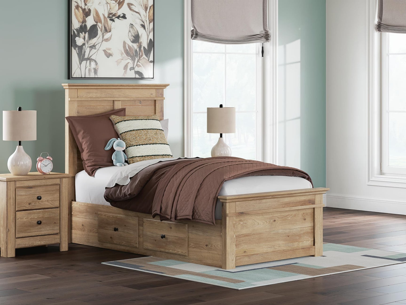 Makidern Tan Twin Panel Storage Bed front view