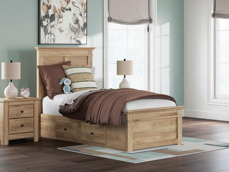 Makidern Tan Twin Panel Storage Bed front view