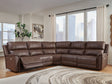 Bleckley espresso leather 5-piece power reclining sectional front view