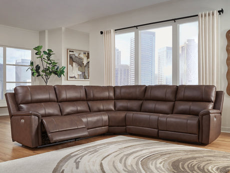 Bleckley espresso leather 5-piece power reclining sectional front view