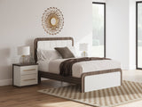 Kendanport White and Brown Queen Upholstered Bed front view