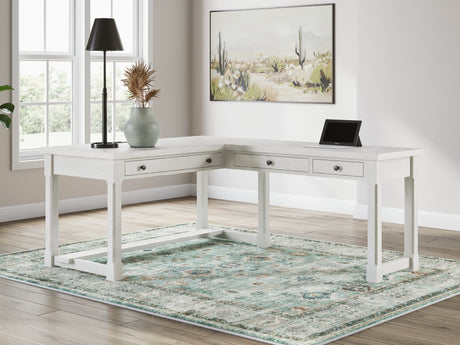 Robbinsdale Antique White L-Shaped Home Office Desk front view