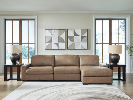 Veronella Sahara Leather 3-Piece Sectional with Chaise sofa front view