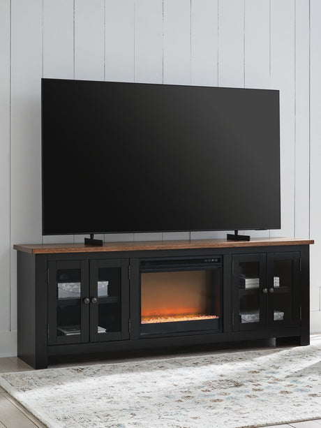 Wildenauer 76 inch TV stand with electric fireplace, front view