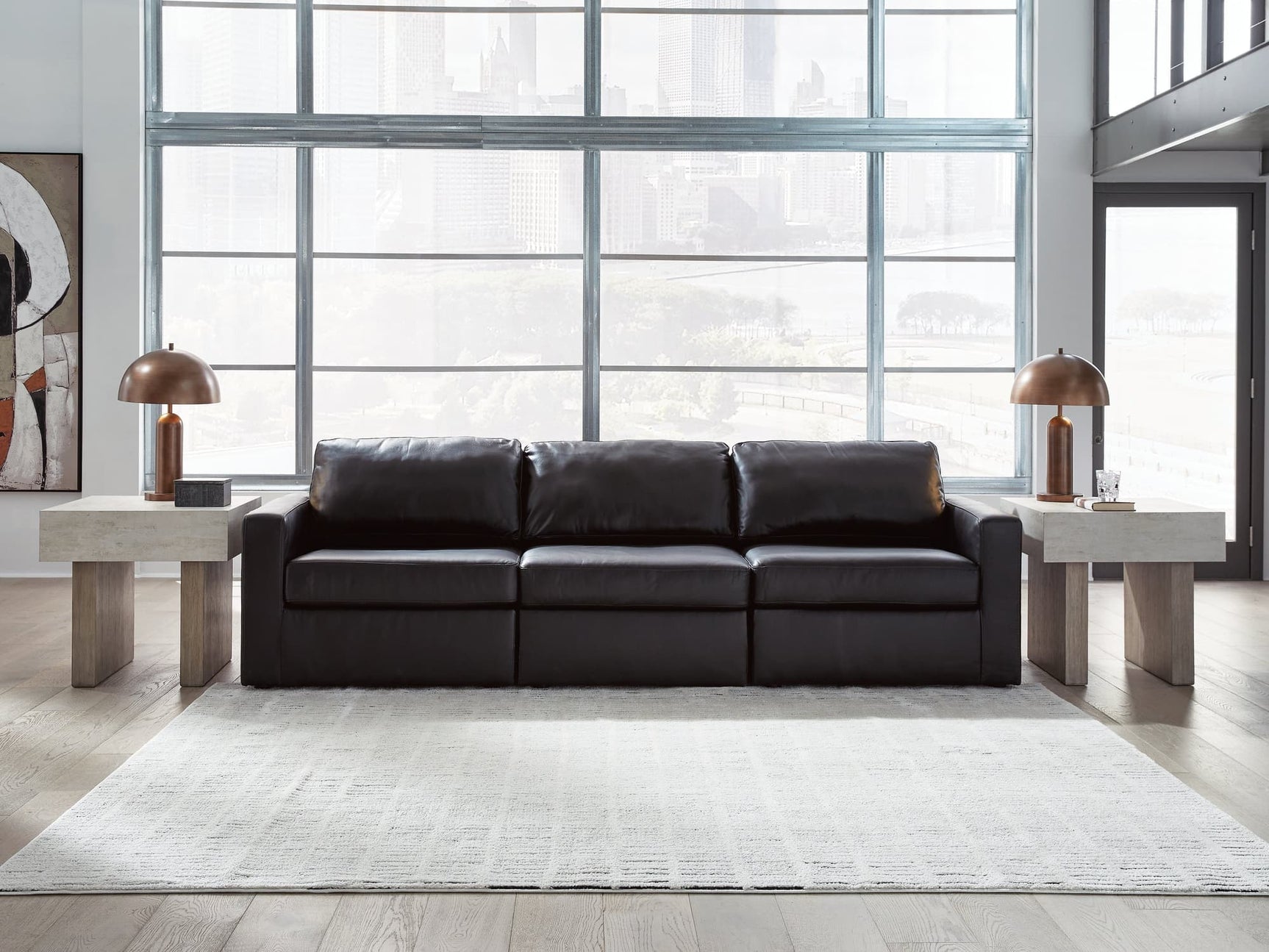 Modmax II black leather sectional sofa front view