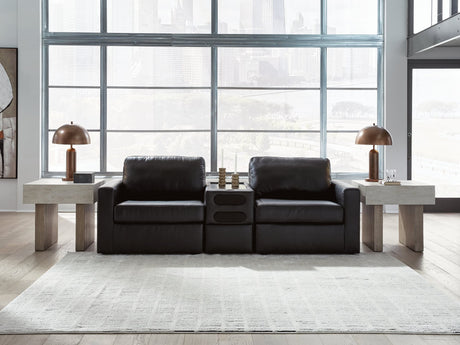 Modmax II black leather 3-piece sectional loveseat with audio console main view