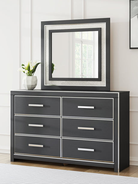 Zuraleus matte black dresser with attached mirror front view