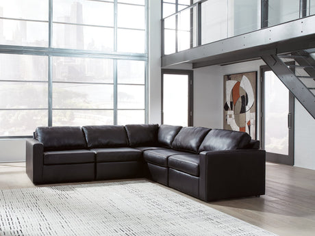 Modmax II Black Leather 5-Piece Sectional sofa main view front angle