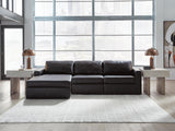 Modmax II black leather 3-piece sectional sofa with chaise, front view