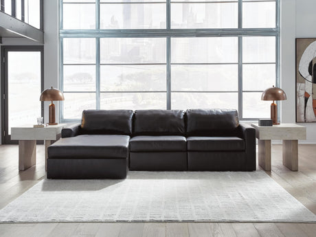Modmax II black leather 3-piece sectional sofa with chaise, front view