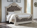 Bruchandi Antique White King Upholstered Panel Bed frontal view