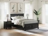 Lanolee Black Queen Panel Storage Bed front view showing panel headboard