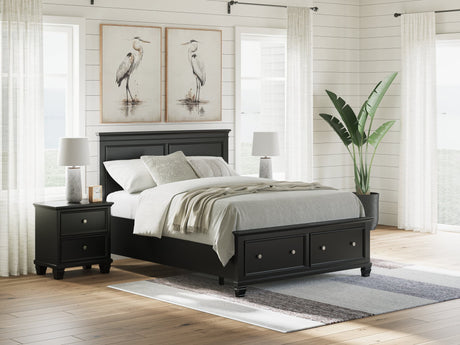 Lanolee Black Queen Panel Storage Bed front view showing panel headboard