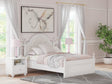 Kozlani White Full Upholstered Panel Bed front view with button-tufted headboard and LED lighting