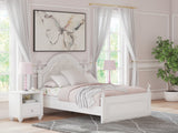 Kozlani White Full Upholstered Panel Bed front view with button-tufted headboard and LED lighting