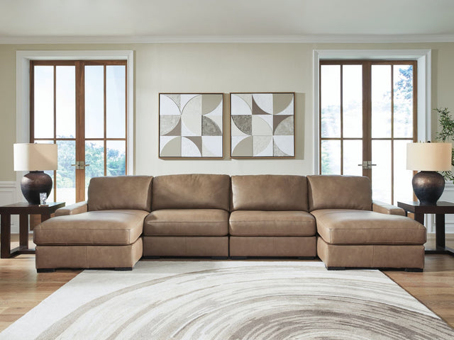 Veronella Sahara Leather 4-Piece Double Chaise Sectional sofa in main view
