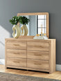 Kinlanni tan dresser with mirror, angled front view