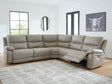 Narwhal Place faux leather power reclining sectional, front angle