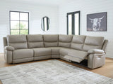 Narwhal Place faux leather power reclining sectional, front angle