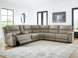 Narwhal Place Pebble Faux Leather 6-Piece Reclining Sectional with Storage Console front view