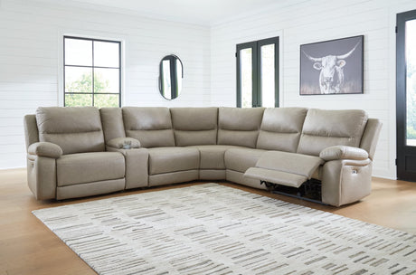 Narwhal Place Pebble Faux Leather 6-Piece Power Reclining Sectional frontal view
