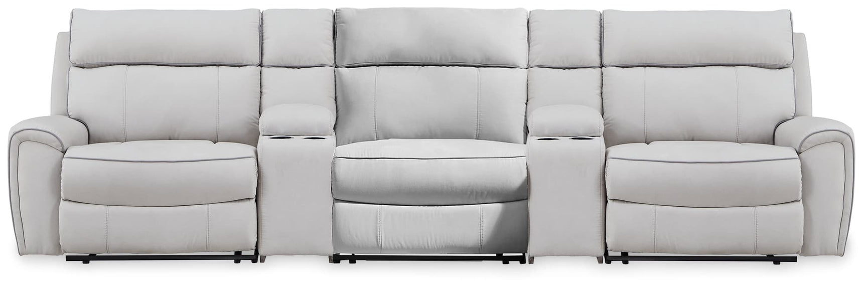 Social Pointe 5-piece pearl and ash chenille reclining sectional, front view