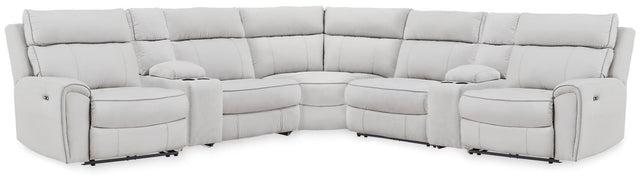Social Pointe 7-piece power reclining sectional with storage consoles, front angle