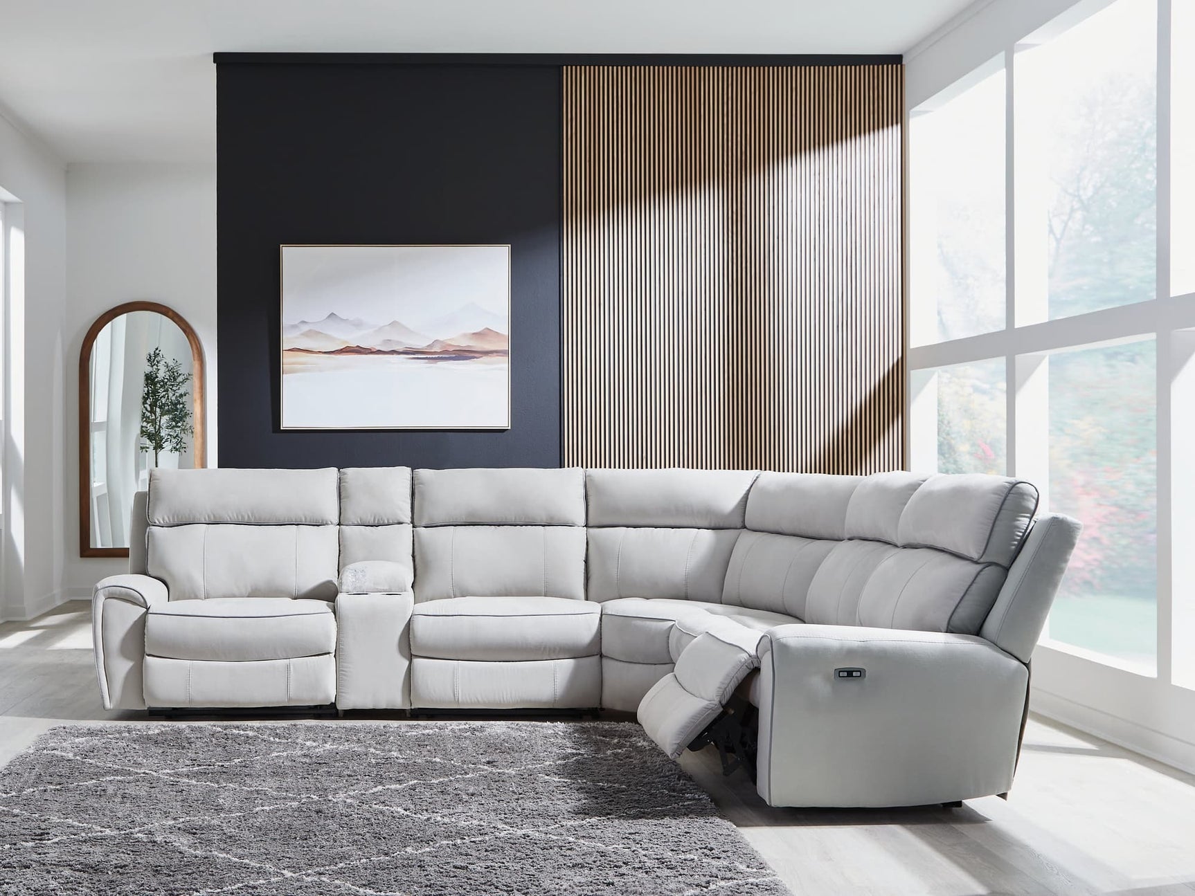 Social Pointe Pearl/Ash Chenille 6-Piece Power Reclining Sectional Front View