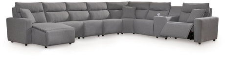 Modmax II Salt and Pepper 8-Piece Power Reclining Sectional with Console front angle view