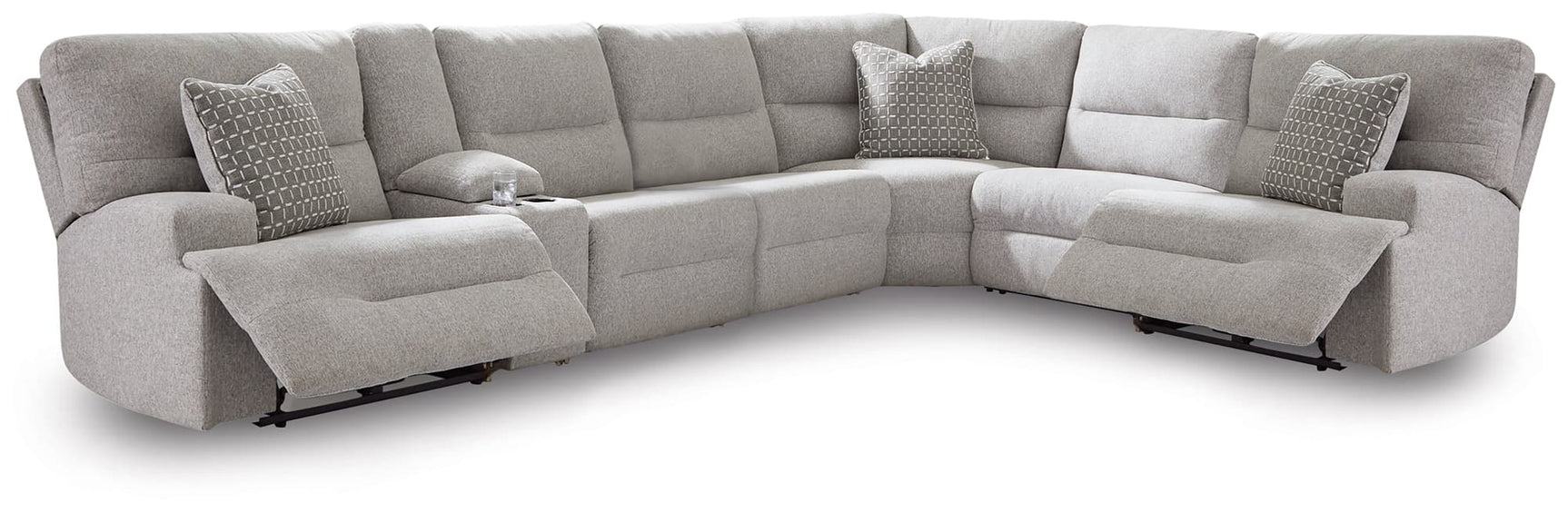 Acklen Place Pewter 7-Piece Power Sectional Reclining Sofa with Storage Console front view