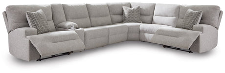 Acklen Place Pewter 7-Piece Power Sectional Reclining Sofa with Storage Console front view
