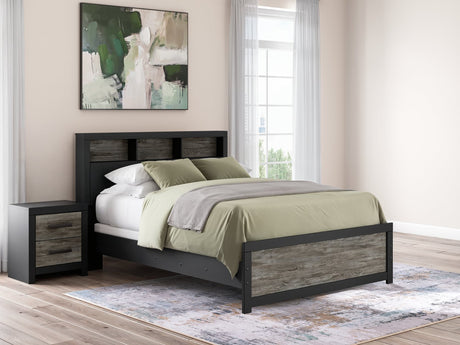 Broachmyn Black and Gray Queen Bookcase Panel Bed, front view