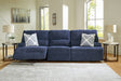 Acklen Place navy 3-piece power reclining sectional sofa, front view