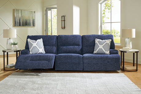 Acklen Place navy 3-piece power reclining sectional sofa, front view