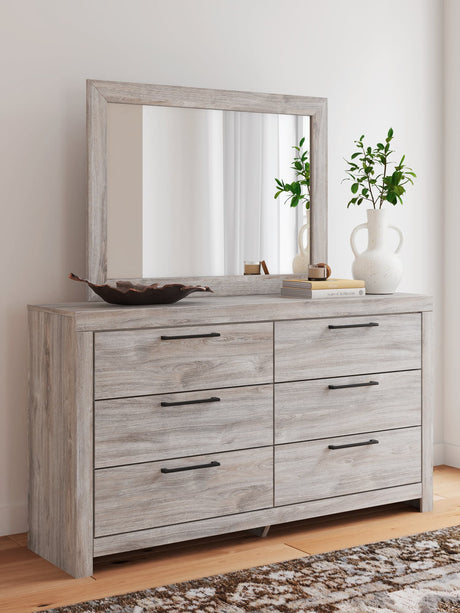 Broachmyn gray dresser with mirror front and slight side angle