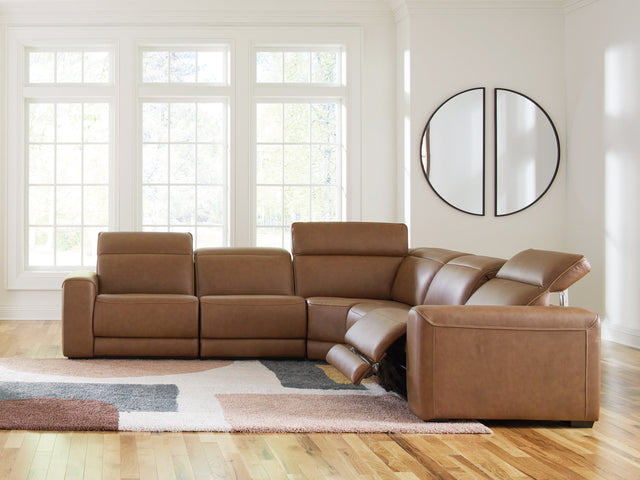 Magic Man Caramel 5-Piece Power Reclining Sectional sofa front view