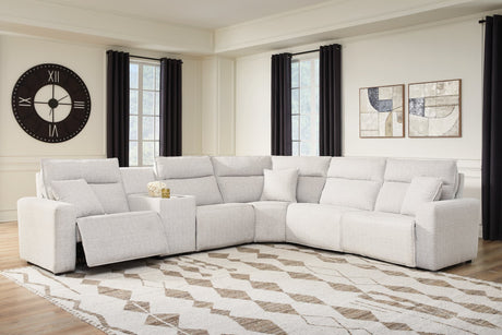 Modmax II Stone 6-Piece Reclining Sectional with Console front angle view