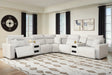 Modmax II Stone 7-Piece Power Reclining Sectional front view with audio consoles