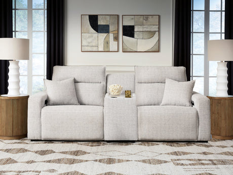 Modmax II Stone 3-piece power reclining sectional with console, side view
