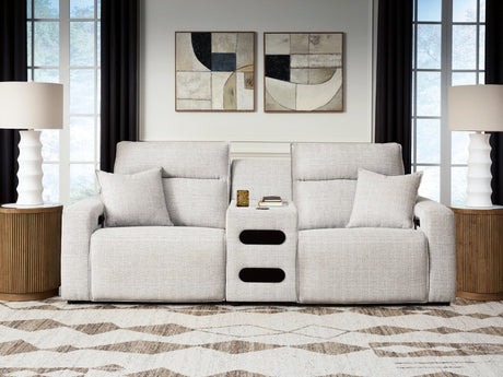 Modmax II Stone 3-Piece Power Reclining Sectional with audio console front view
