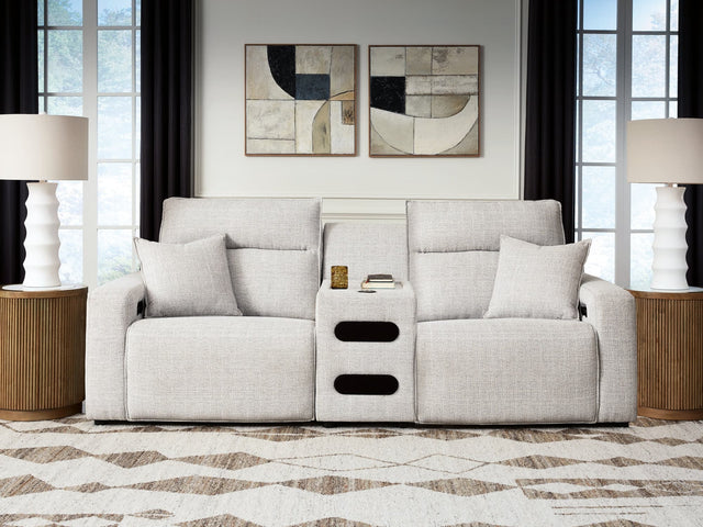 Modmax II Stone 3-Piece Power Reclining Sectional with audio console front view