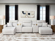 Modmax II Stone 5-Piece Power Reclining Sectional viewed from front angle with chaise and consoles