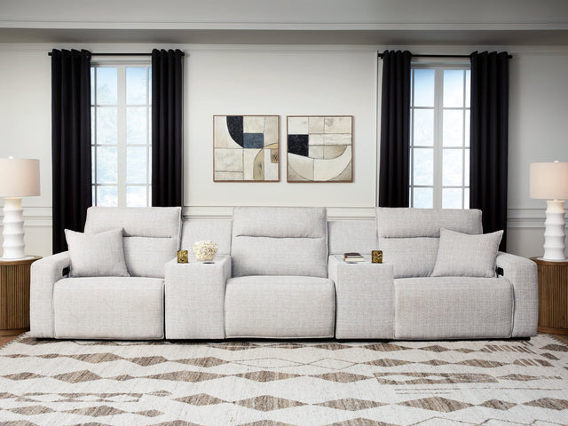 Modmax II Stone 5-Piece Power Reclining Sectional with consoles front angle