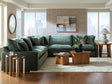 Carriage View Jade Velvet 3-Piece Sectional Sofa main front view in jade velvet