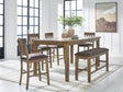 Urbinforte light brown counter height dining table with four barstools and bench