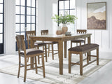 Urbinforte light brown counter height dining table with four barstools and bench