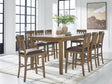Urbinforte light brown counter height dining table set with 8 barstools front view